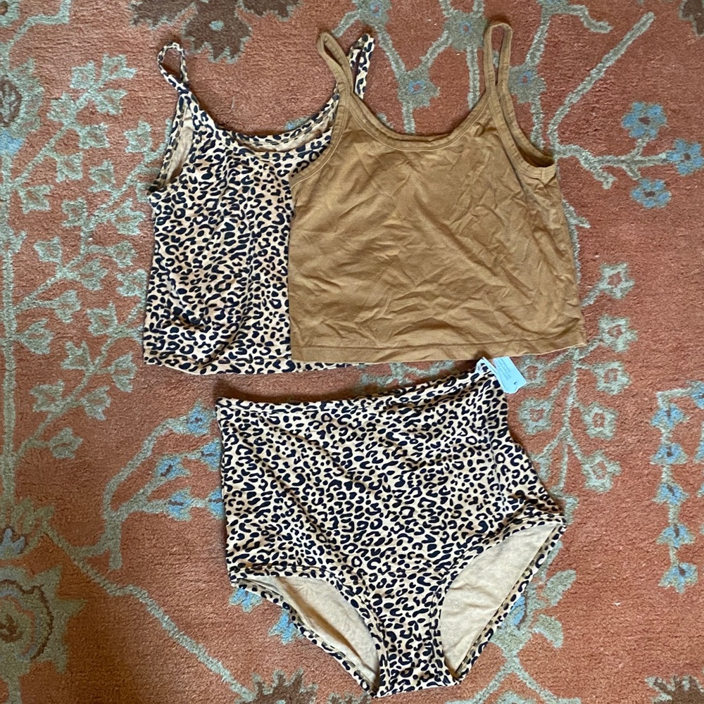 ARQ Leopard Print High-Waist Bikini Set with Tan Top size L/XL